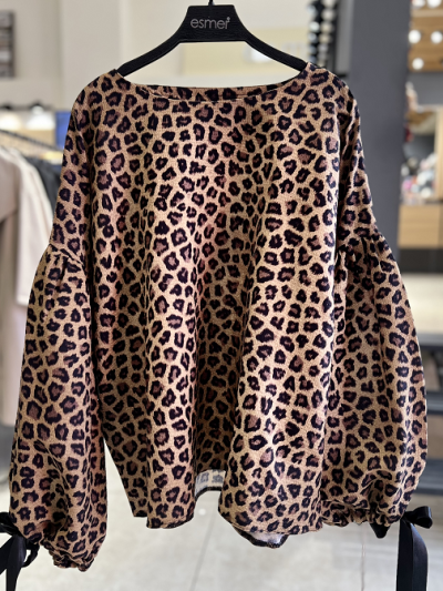 شومیز پلنگی استین روبان دار فری سایز